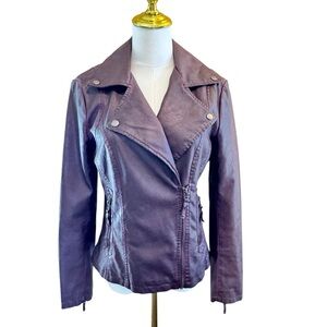 Max Studio Merlot Deep Red Faux Leather Moto Jacket Women’s S Asymmetric Zip